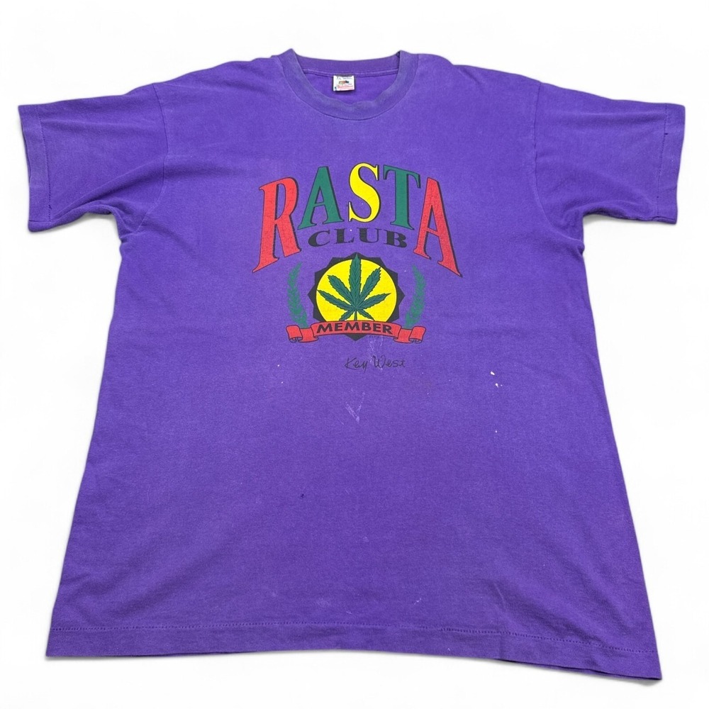 Vintage 90s Rasta Club Member Tee Shirt Adult Size XL Purple Single Stitch